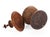 Body, base, and lid in a coconut shell, set in a mount of finely grooved, turned fruitwood, with a polybaluster handle....