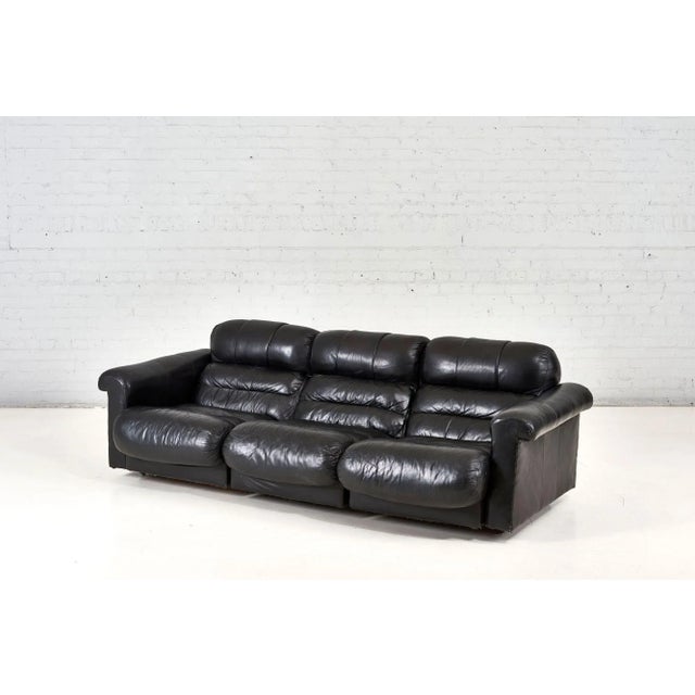 Mid-Century Modern De Sede Black Leather Sofa, 1970 For Sale - Image 3 of 12