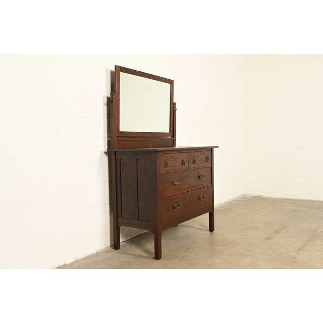 Stickley Brothers Stickley Brothers Antique Mission Oak Arts & Crafts Dresser With Mirror, Circa 1910 For Sale - Image 4 of 17