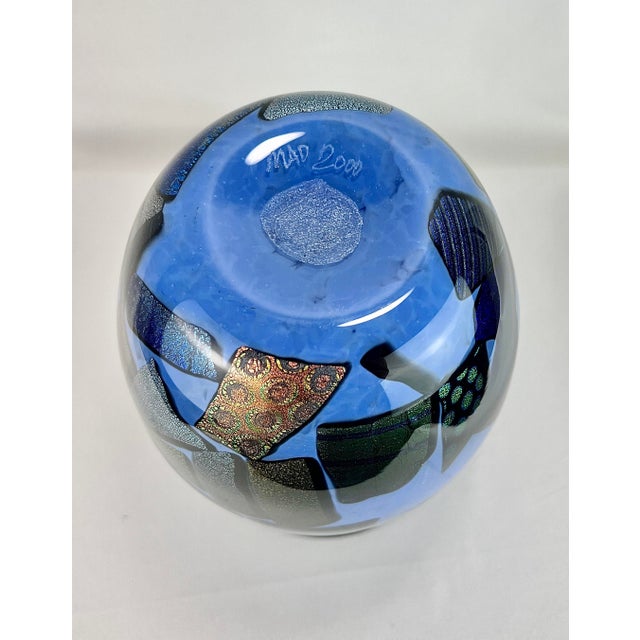 2000 - 2009 Mad Art Studio Handblown Azure Blue & Dichroic Mosaic Vase For Sale - Image 5 of 12