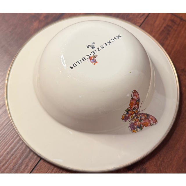 MacKenzie-Childs Butterfly Enamel Metal Dish With Gold Rim For Sale - Image 10 of 10