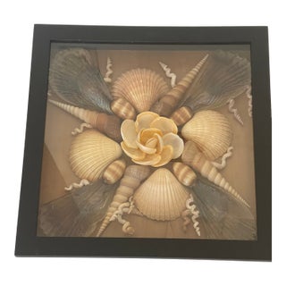 1970s Unique Sea Shell Art Florals in Shadowbox For Sale