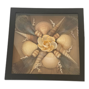 1970s Unique Sea Shell Art Florals in Shadowbox