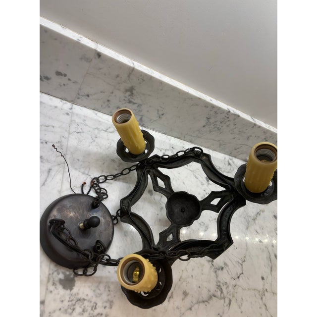 French Country Early 20th Century A Pair of San Pettrini Cast Iron Chandeliers in Oil Rubbed Bronze Finish. For Sale - Image 3 of 12