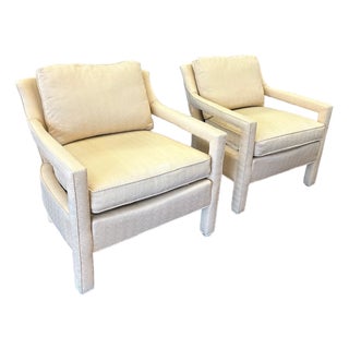 Pair of Mid Century Drexel Heritage Club Chairs - Houndstooth Pattern, Signed For Sale