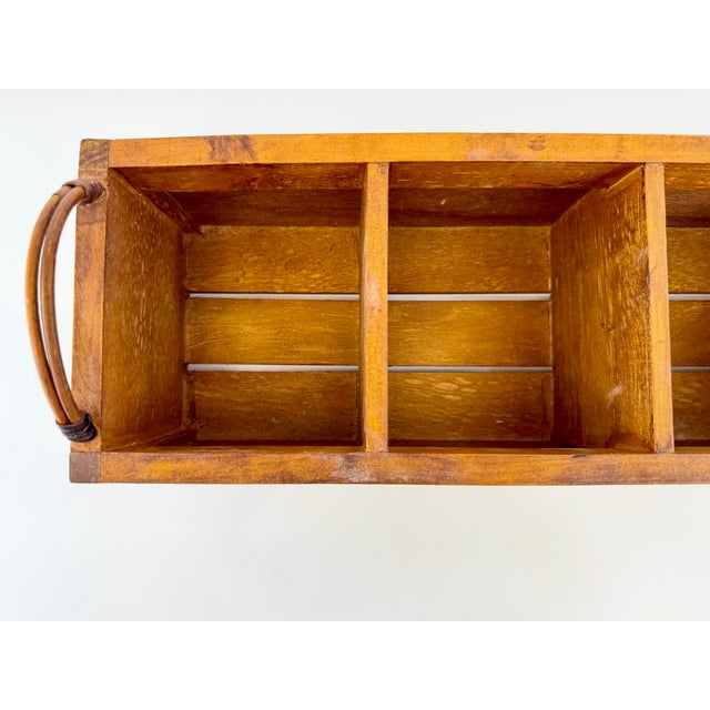 Vintage Indonesian Wood and Woven Rattan Four-Compartment Storage Caddy For Sale - Image 11 of 15