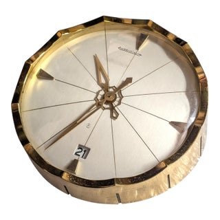 1960's Midcentury Swiss Eight Days Brass Desk Clock by Jaeger-LeCoultre For Sale