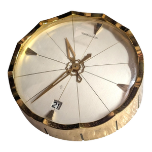 1960's Midcentury Swiss Eight Days Brass Desk Clock by Jaeger-LeCoultre