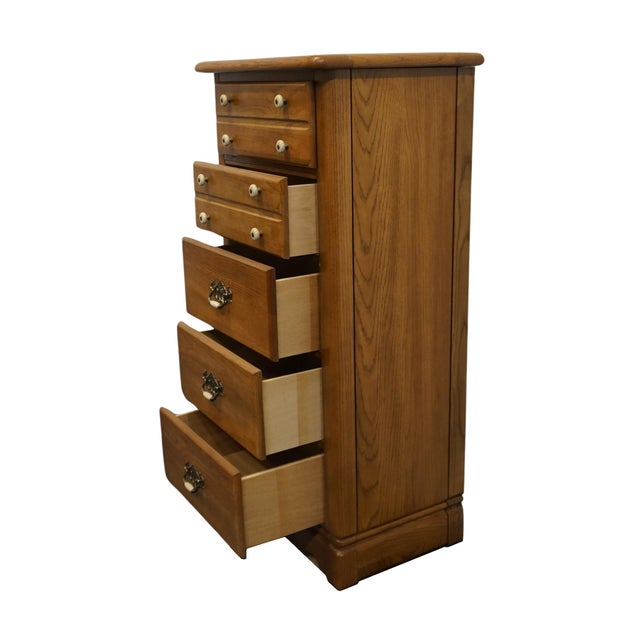 Brown Bassett Furniture Heritage Oak Country French 26" Lingerie / Jewelry Chest With Fold-Down Mirror 2288-259 For Sale - Image 8 of 12