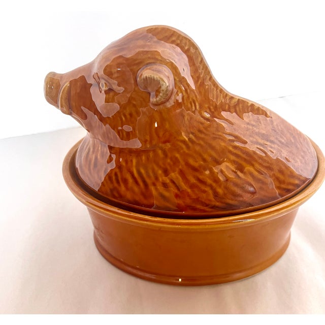 Mid 20th Century Geo French Faience Brown Ceramic Boar Terrine For Sale - Image 9 of 18