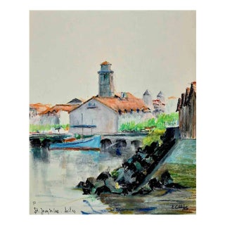 Landscape and Lake, Original Oil Paint, Mid 20th-Century For Sale
