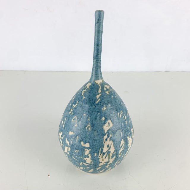 Mid-Century Modern Vintage Ooak Funky Skinny Neck Drippy Glaze Studio Art Pottery Vase Signed MCM For Sale - Image 3 of 7