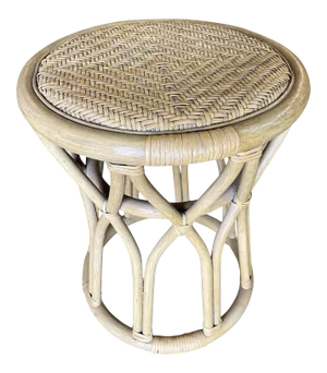 Restored Vintage 1970s Rattan Vanity Stool With Wicker Seat