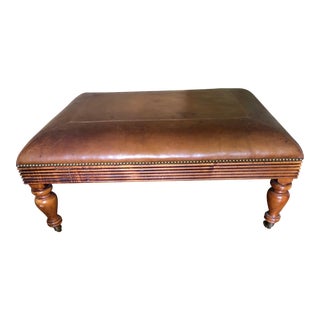 1980s Wood and Leather Ottoman For Sale