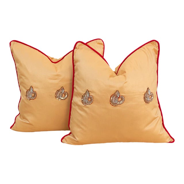 Pair of Ojas Zardozi Pillows For Sale