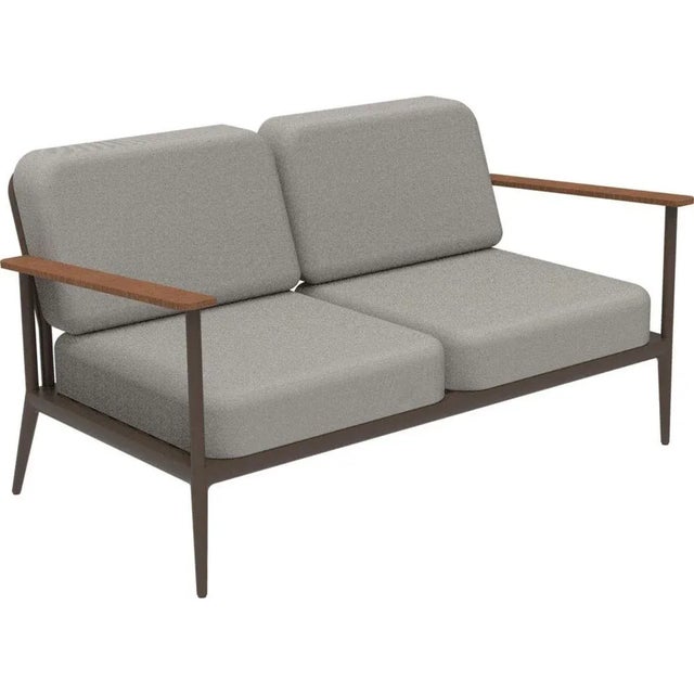 Nature bronze sofa by mowee dimensions: d85 x w151 x h81 cm (seat height 42 cm). Material: aluminum, upholstery and iroko...