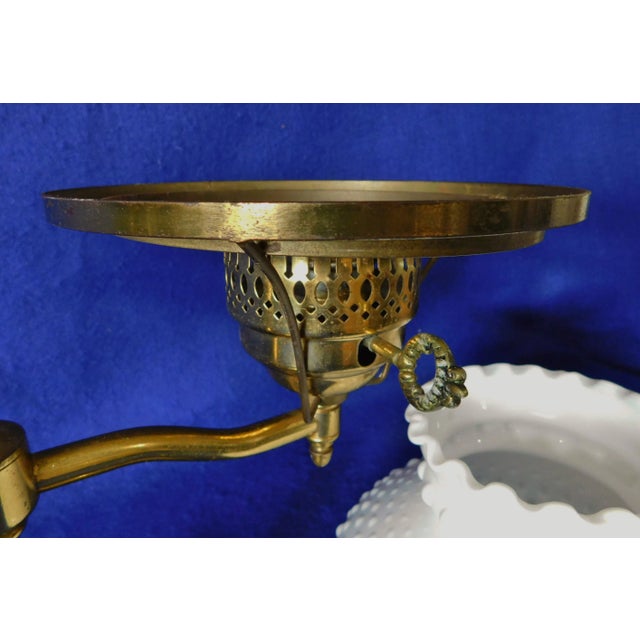 Vintage Mid Century Brass White Hobnail Milk Glass Students Desk Lamp For Sale - Image 12 of 13