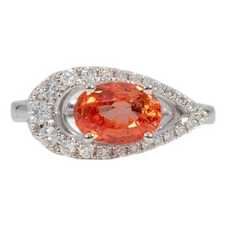 1.7Ct Padparadscha Sapphire Ring With Natural Diamond Accents: Solid 14k Gold, Size 6.75 For Sale