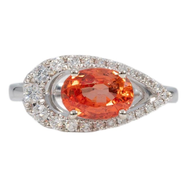 1.7Ct Padparadscha Sapphire Ring With Natural Diamond Accents: Solid 14k Gold, Size 6.75 For Sale