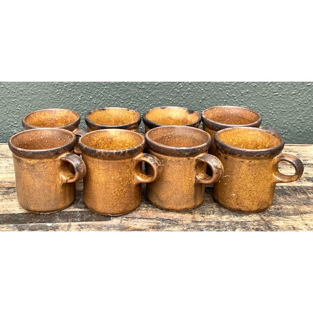 Vintage Mid-Century Modern Glazed Ceramic Coffee Mugs - Set of 8 For Sale In West Palm - Image 6 of 12