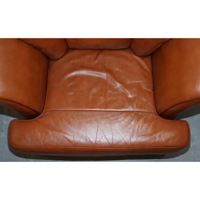 Set of Small Aged Tan Brown Leather Sofa & Matching Armchair For Sale - Image 15 of 18