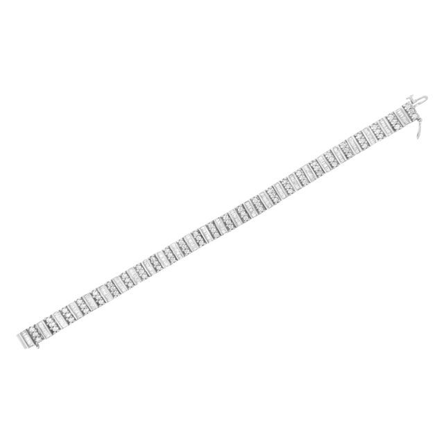 Haus of Brilliance 14K White Gold 4 7/8 cttw Baguette & Round Brilliant-Cut Diamond Channel- & Prong-Set Tennis Bracele For Sale - Image 4 of 6