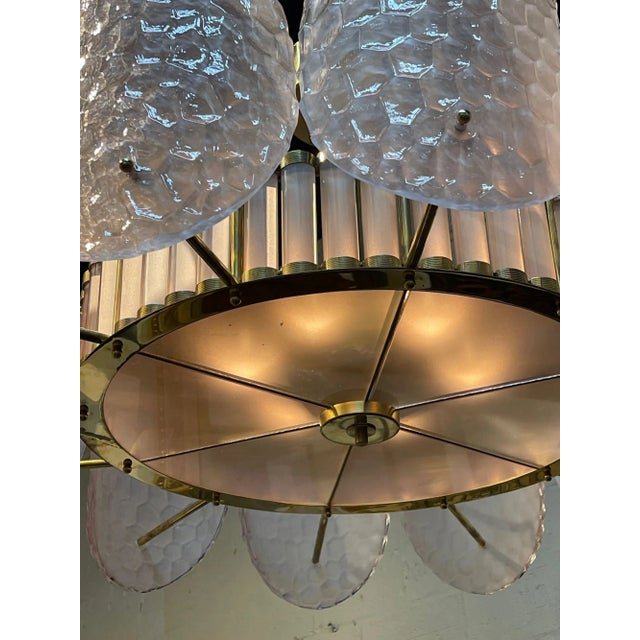 Modern Pink Murano Glass and Brass Chandelier For Sale - Image 4 of 7