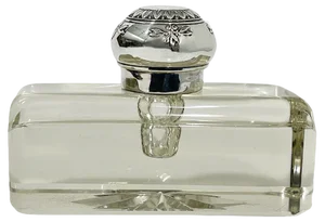 Art Nouveau German Crystal with Silver Cap Inkwell, 1890s