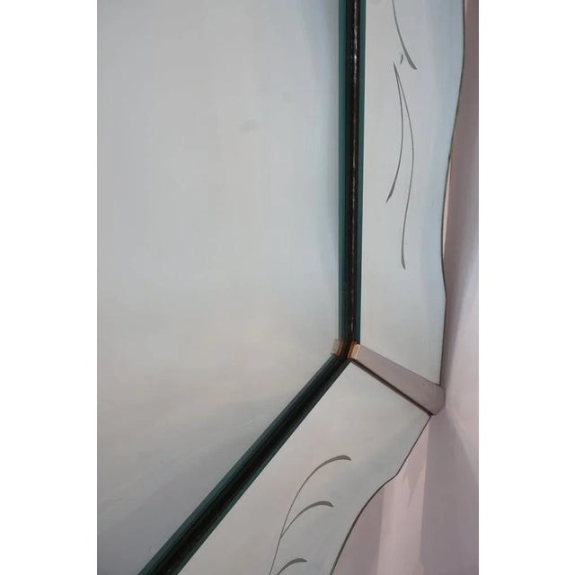 Vintage American Art Deco Wall Mirror Picture Frame Style with etched detail and chrome hardware. This large scale...