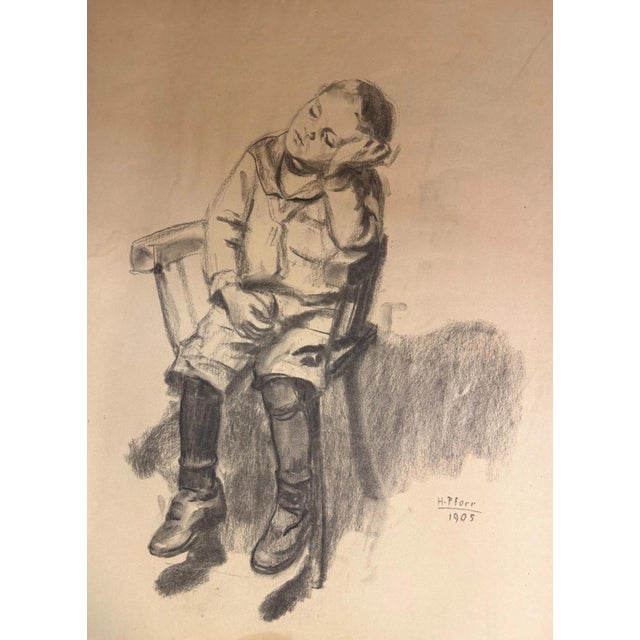 Heinrich Pforr, Midday Nap Sleeping Boy on Chair, 1905, Charcoal on Paper For Sale - Image 12 of 12