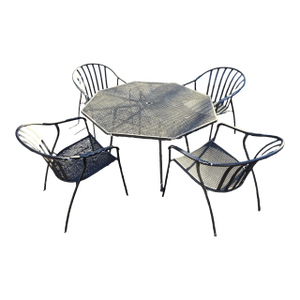 Late 20th Century Wrought Iron Octagon Table and Chairs, 5 Pieces