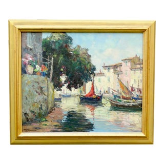Impressionist French Coastal Oil Painting Martigues. Andre Beronneau For Sale