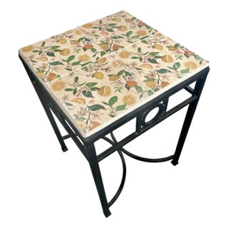 French Tile-Top Iron Side Table With Citrus Motif For Sale