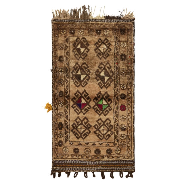 Textile Tribal Antique Baluch Persian Rug in Beige-Brown, Ram’s Horn Medallions For Sale - Image 7 of 7