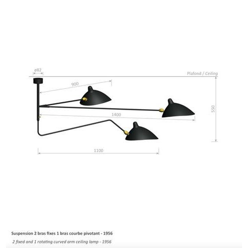 Black Black Suspension Lamp with Two Fixed and One Rotating Curved Arm by Serge Mouille For Sale - Image 8 of 10