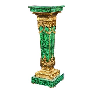 Marbleized Green Rococo Display Pedestal With Gold Leaf & Bronze Accents For Sale