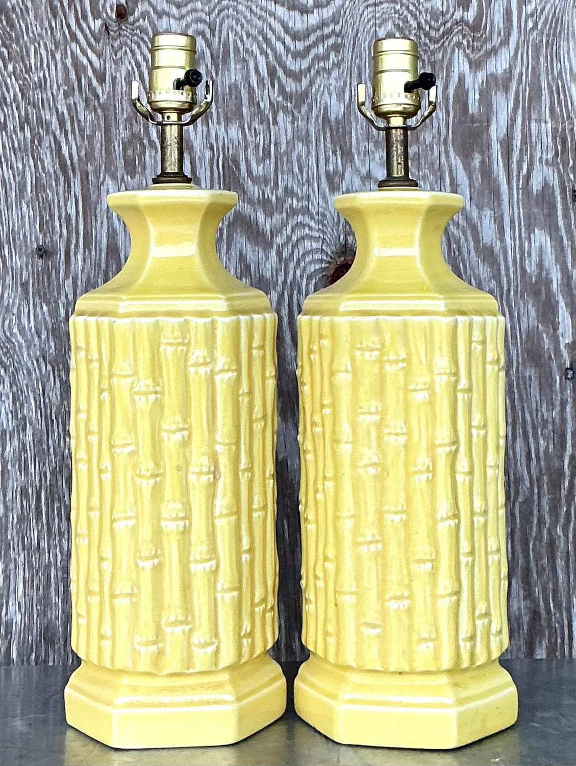 Vintage Coastal Glazed Ceramic Bamboo Lamps - a Pair — additional photo 6