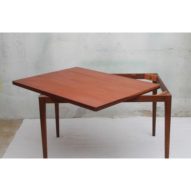 Extendable Dining Table with Swivel-Folding Mechanism in Teak, 1965 For Sale - Image 4 of 12