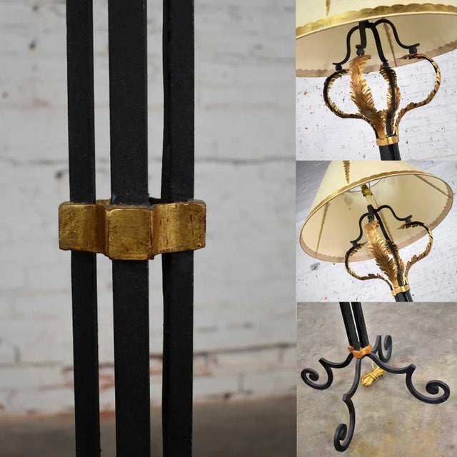 Monumental Neoclassical Style Iron Floor Lamp With Acanthus Leaf Design & Parchment Shade For Sale - Image 11 of 13
