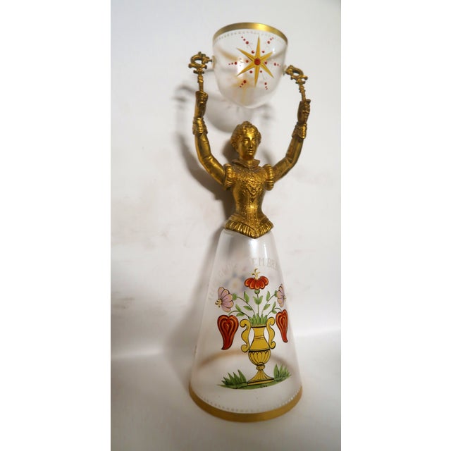 Art Nouveau 19th Century German Blown Glass Wedding Cup - Exquisite Flowers in an Urn, and Loving Wish! Attributed to Fritz Heckert (German 1837 - 1887). For Sale - Image 3 of 16
