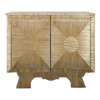 Art Deco Straw Marquetry Two-Door Cabinet For Sale