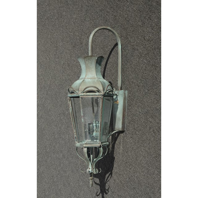 Vintage New Outdoor Wall Light Fixture Green Sconce Lantern Style For Sale - Image 4 of 11