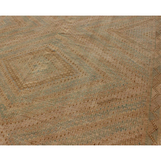 Mid 20th Century Vintage Turkish Kilim in Faded Camel and Soft Aqua With Subtle Diamond Design For Sale - Image 5 of 12