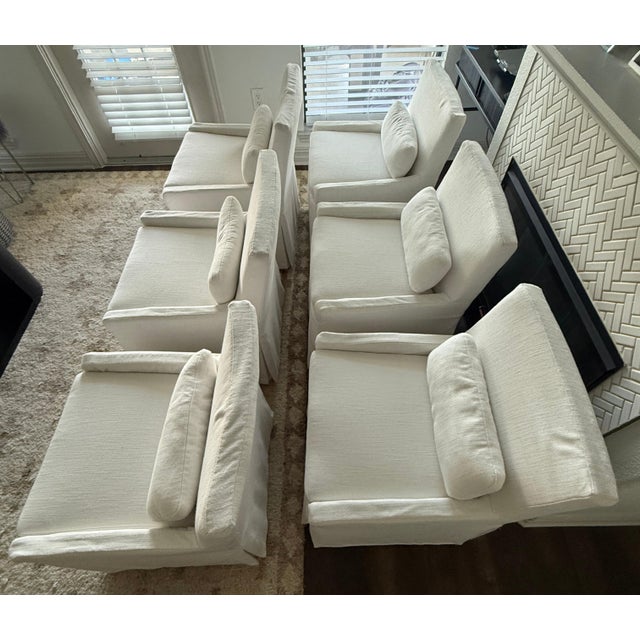 Rh Belgian Track Arm Slipcovered Dining Chairs in White Perennials Performance Linen - Set of 6 For Sale In Austin - Image 6 of 11