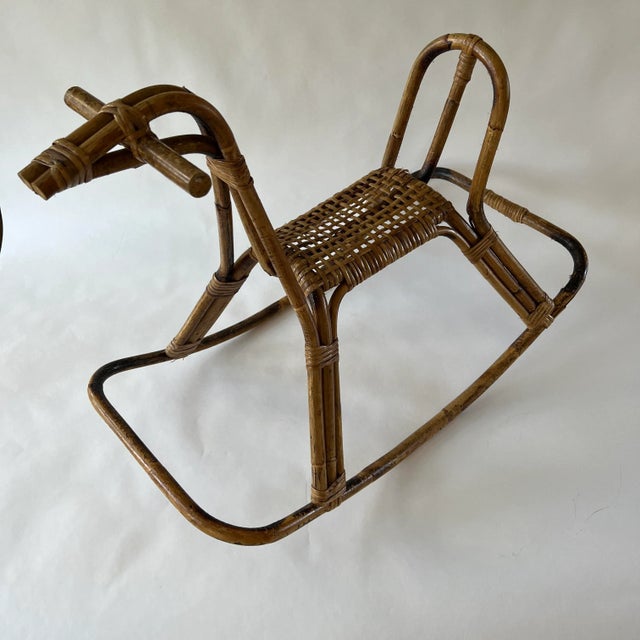 Mid-Century Modern Mid-Century Rattan and Bamboo Rocking Horse Sculpture in the Style of Franco Albini For Sale - Image 3 of 13