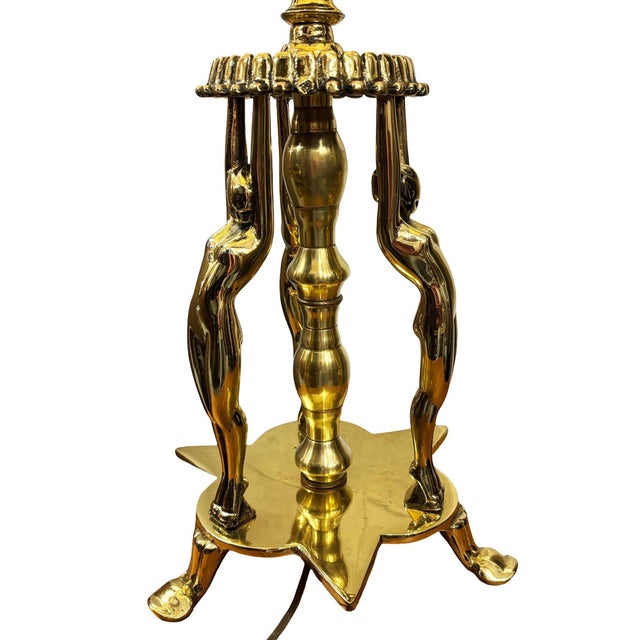 1920 Brass Figural Nude Art Deco Flapper Table Lamp by Frankart W/ Shade For Sale - Image 11 of 12