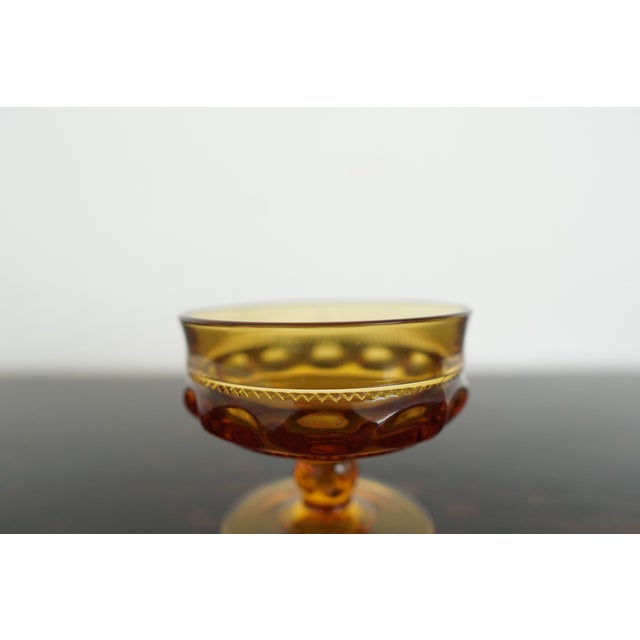 Glass Vintage Indiana Glass Amber King’s Crown Thumbprint Sherbet Glasses - Set of 7 For Sale - Image 7 of 16