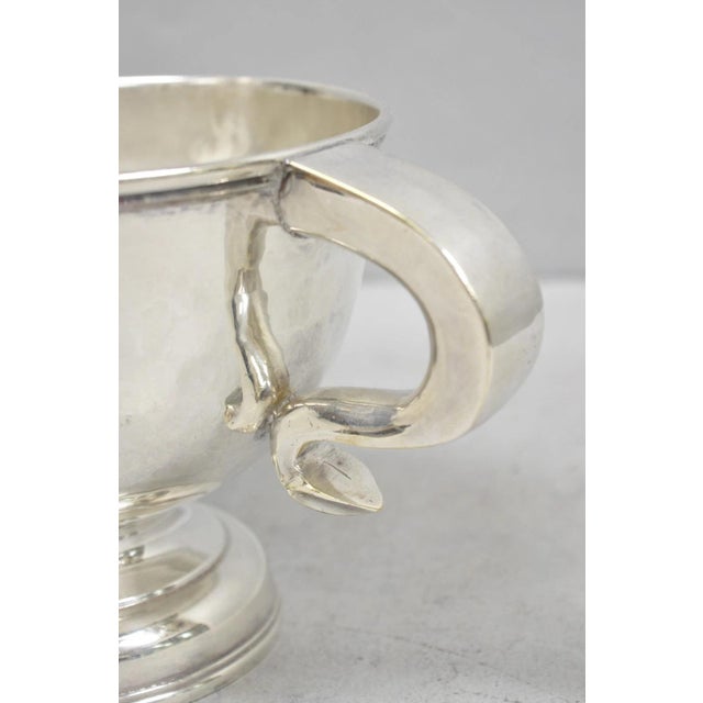 Antique Regency Silver Plated Thick Twin Handle Hand Hammered Trophy Cup Bowl For Sale - Image 4 of 16