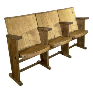 Folding Cinema Seats in Wood and Curved Plywood, 1950s, Set of 3 For Sale