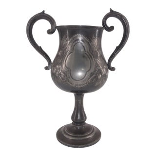 Antique German Silver 2 Handled Trophy Urn Mantel Loving Cup For Sale